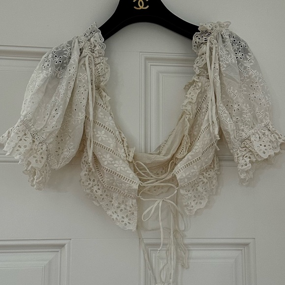 For Love & Lemons Anabelle Eyelet Crop Top White - Picture 3 of 5